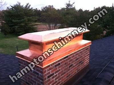 Before and after chimney cap replacement in The Hamptons, NY